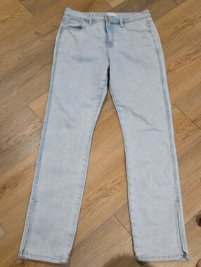 Mud Pie Light Blue Straight-Leg Jeans Split At Bottom